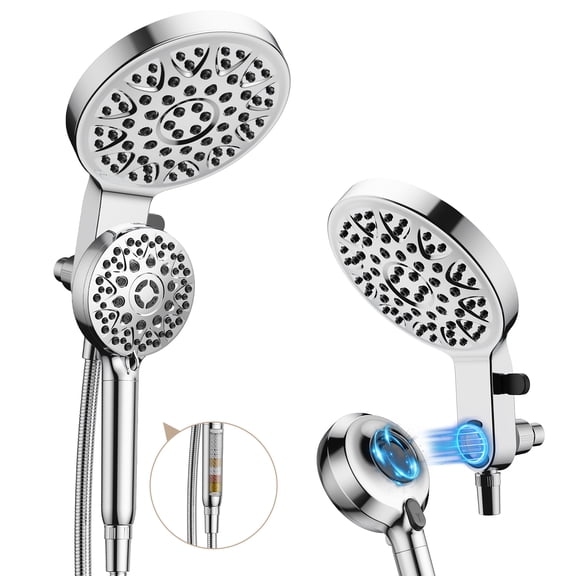JOMOO Magnetic Rainfall Shower Head with Pulse Massage, 3-Way Dial Control, Filtered Shower Head with Secure Magnetic Dock for Bathroom & Pet Use
