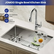 JOMOO 30 Undermount & Drop-In Kitchen Sink with Nano Coating, Single Bowl Kitchen Sink with Grid, Dish Drying Rack, Drain Assembly