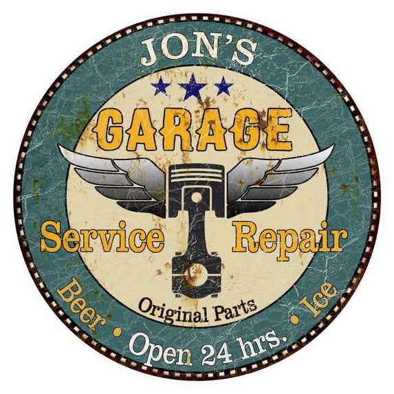 JON'S Garage 12" Round Metal Sign Man Cave Home Wall Décor 200120027018