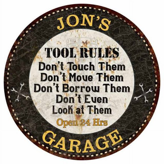 JON'S Garage Rules 12" Round Metal Sign Garage Bar Wall Décor 200120013016