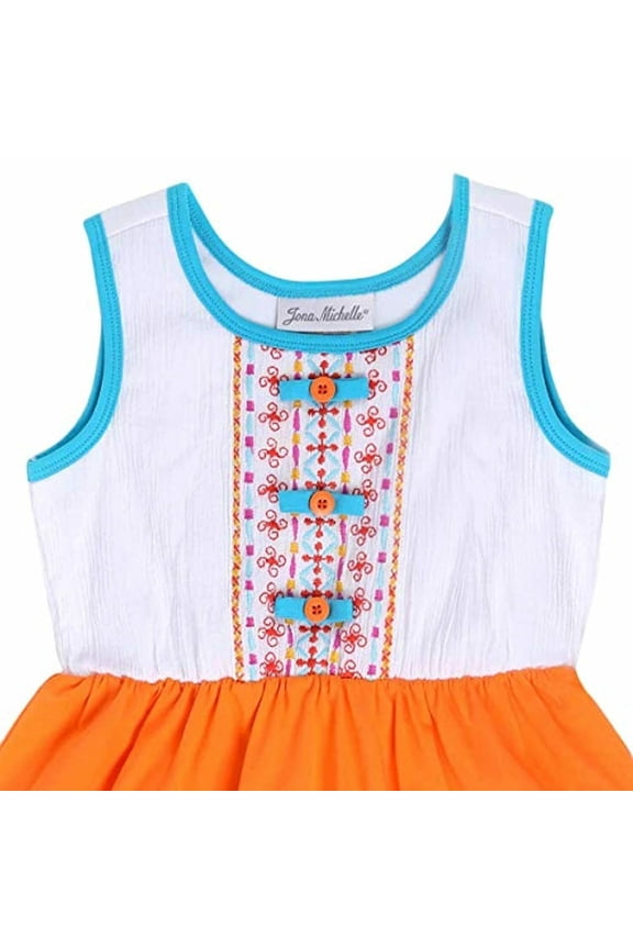 Girls Summer Floral Sun Dress (White/Color Block, 10)
