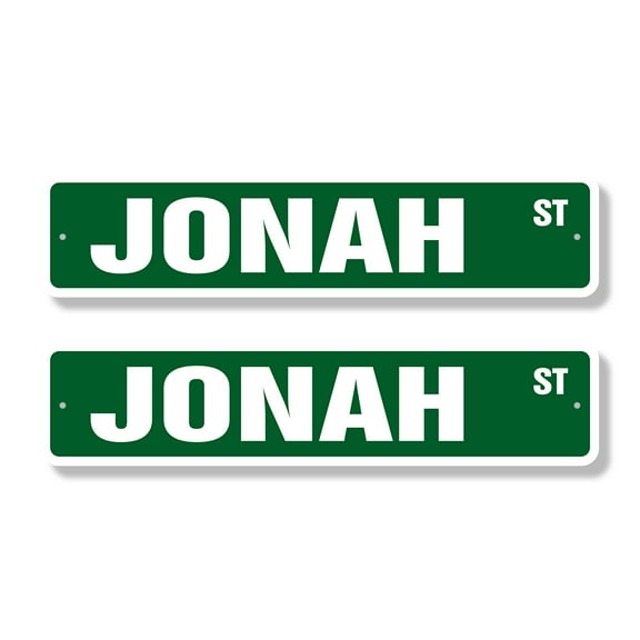 JONAH Classic Street Sign (2 Pack) Childrens Name Room Sign Road Sign | 6" X 24" Plastic Address Sign