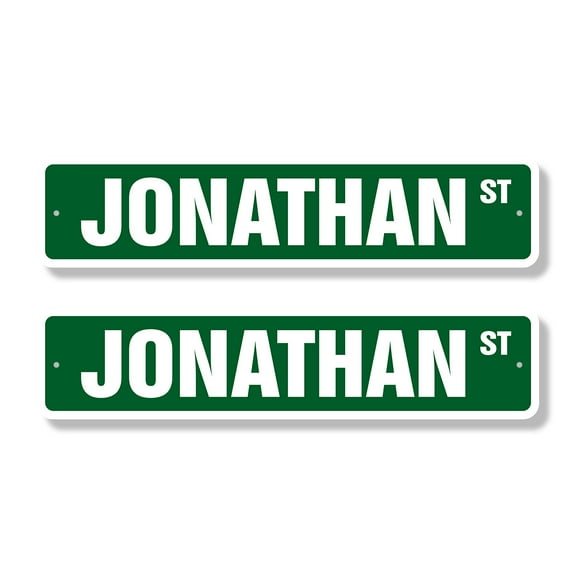 JONATHAN Classic Street Sign (2 Pack) Childrens Name Room Sign Road Sign | 4" X 18" Aluminum Metal Address Sign