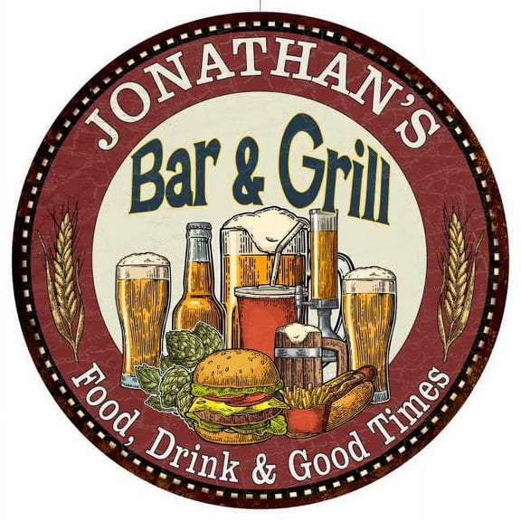 JONATHAN'S Bar and Grill 12" Round Metal Sign Kitchen Wall Decor 200120020471