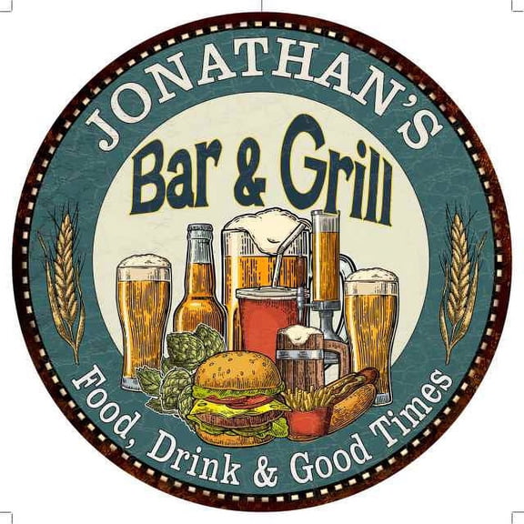 JONATHAN'S Bar and Grill 12" Round Metal Sign Kitchen Wall Decor 200120023471
