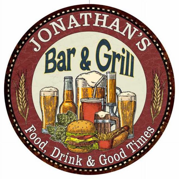 JONATHAN'S Bar and Grill 14" Round Metal Sign Kitchen Wall Decor 100140020471