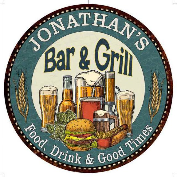 JONATHAN'S Bar and Grill 14" Round Metal Sign Kitchen Wall Decor 100140023471