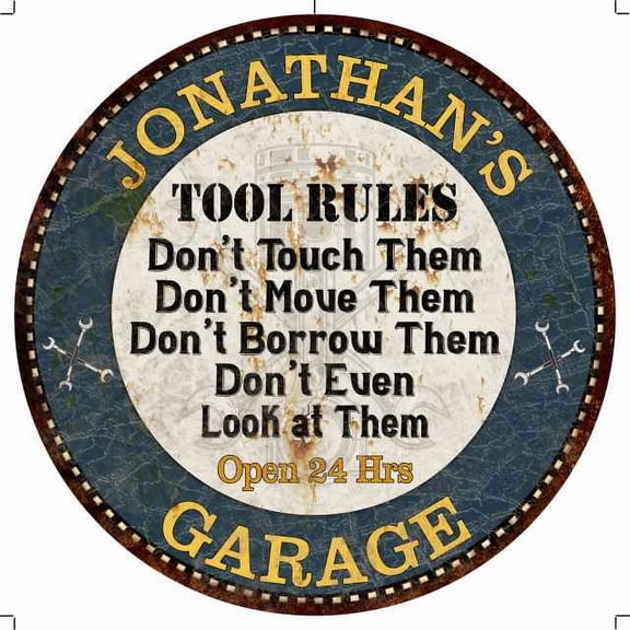 JONATHAN'S Garage Rules 14" Round Metal Sign Garage Wall Decor 100140015471
