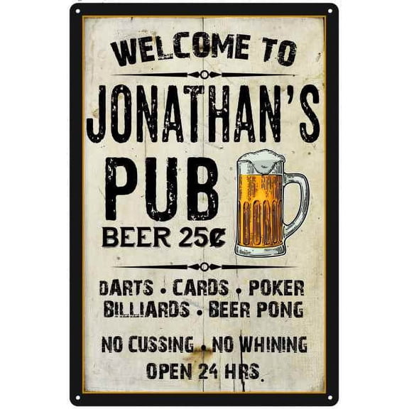 JONATHAN'S Pub Sign Vintage Man Cave Bar Wall Decor Gift 8x12 Metal 108120028058