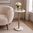 thumbnail image 1 of JONATHAN Y 10" x 22.25" White Marble and Gold Drink Table, Contemporary Minimalist Round Pedestal Accent Side Table MTB1110C, 1 of 8