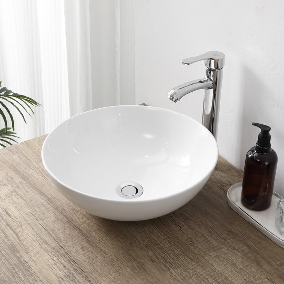 JONATHAN Y 15.5" Round Bathroom Vessel Sink, White Ceramic Vanity Top Basin, Modern Bathroom Sink Above Counter, Porcelain Vanity Sink Bowl, for Lavatory and Powder Room, SNK1008A