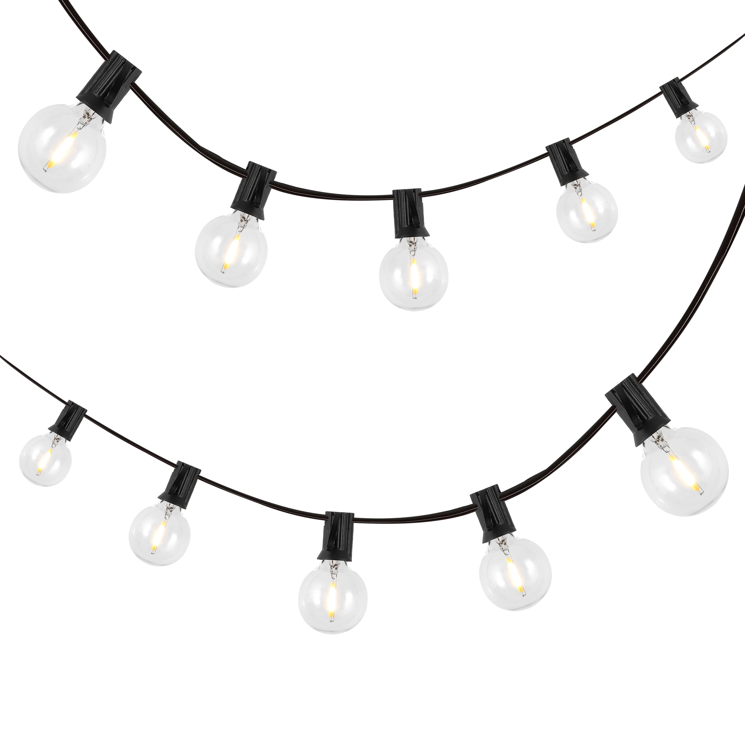 JONATHAN Y 25-Light Indoor/Outdoor 25 ft. Contemporary Rustic Incandescent G40 Bistro Globe Bulb String Lights, Black (Set of 2)