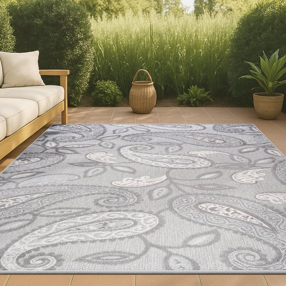 JONATHAN Y AMALFI COAST 5 x 8 Area Rug, Julien Paisley - Light Gray/Ivory, AMC102A-5