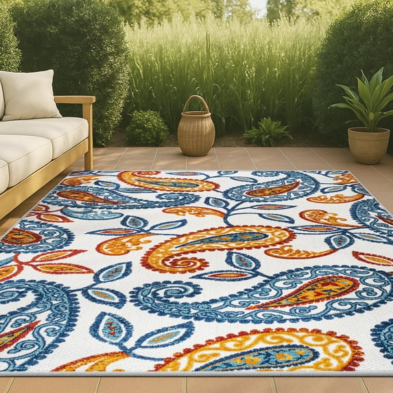 JONATHAN Y AMALFI COAST 8 x 10 Area Rug, Julien Paisley - Orange/Blue, AMC102B-8