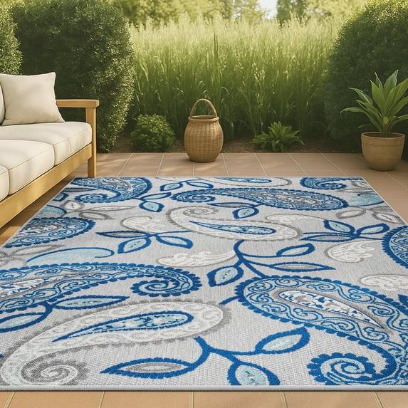 JONATHAN Y AMALFI COAST 4 x 6 Area Rug, Julien Paisley - Blue/Light Gray, AMC102C-4