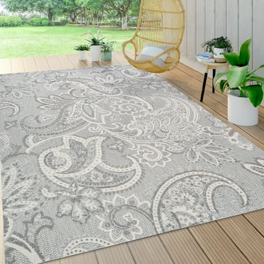 JONATHAN Y AMC103A-5 Gordes Paisley High-Low Light Gray/Ivory 5 ft. x 8 ft. Indoor/Outdoor Area Rug, Pet Friendly, Stain Resistant, Easy to Clean, for Patio, Balcony, Living Room; Kitchen, Bedroom