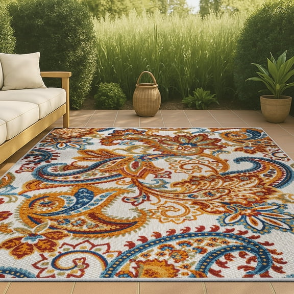 JONATHAN Y AMALFI COAST 3 x 5 Area Rug, Gordes Paisley - Orange/Multi, AMC103B-3