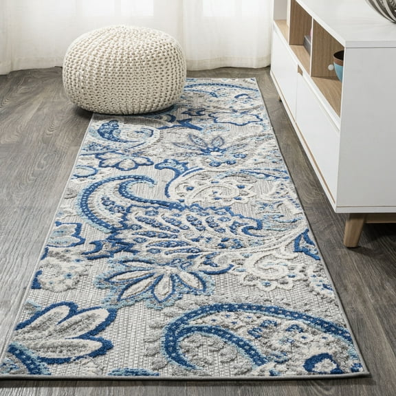 JONATHAN Y AMALFI COAST 2 x 10 Runner Rug, Gordes Paisley - Light Gray/Blue, AMC103C-210