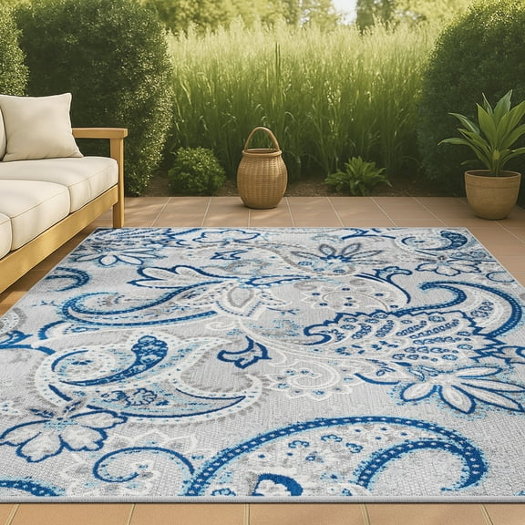 JONATHAN Y AMALFI COAST 5 x 8 Area Rug, Gordes Paisley - Light Gray/Blue, AMC103C-5