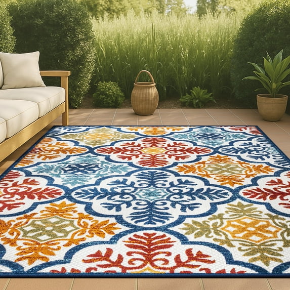 JONATHAN Y AMALFI COAST 8 x 10 Area Rug, Cassis Ornate Ogee Trellis - Blue/Multi, AMC105A-8