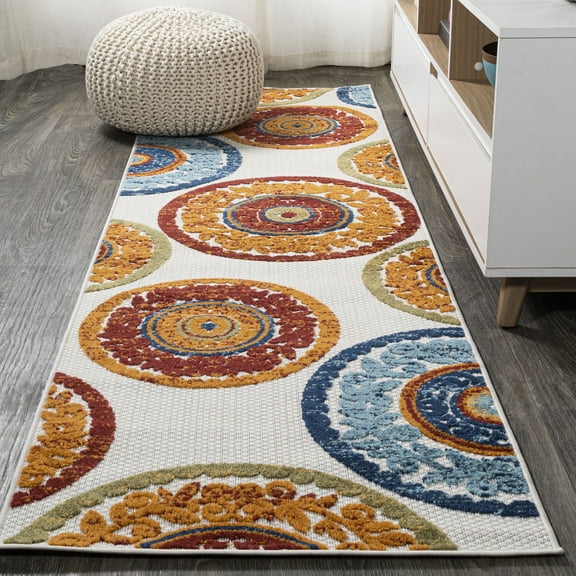 JONATHAN Y AMALFI COAST 2 x 8 Runner Rug, Circus Medallion - Red/Blue, AMC106A-28