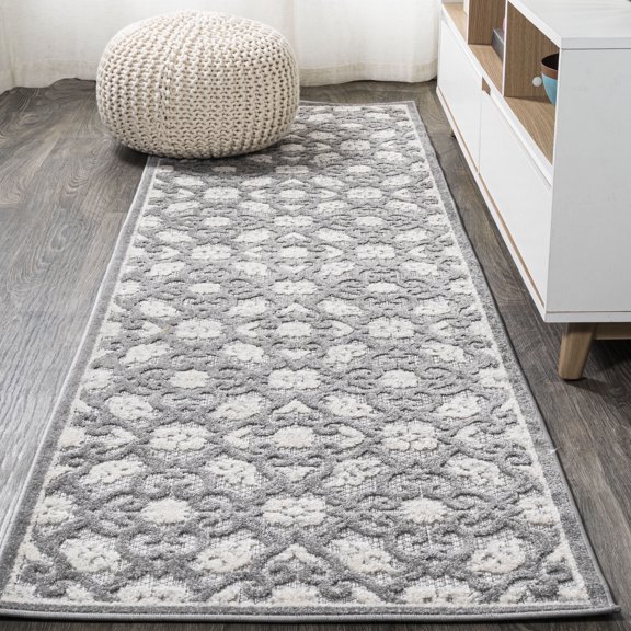 JONATHAN Y AMALFI COAST 2 x 8 Runner Rug, Gallia Tile Trellis - Light Gray/Ivory, AMC107A-28