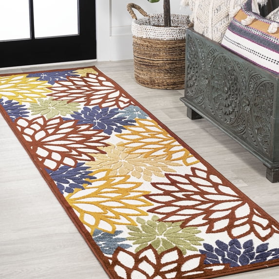 JONATHAN Y AMALFI COAST 2 x 8 Runner Rug, Minori Floral - Cream/Red/Blue, AMC109B-28