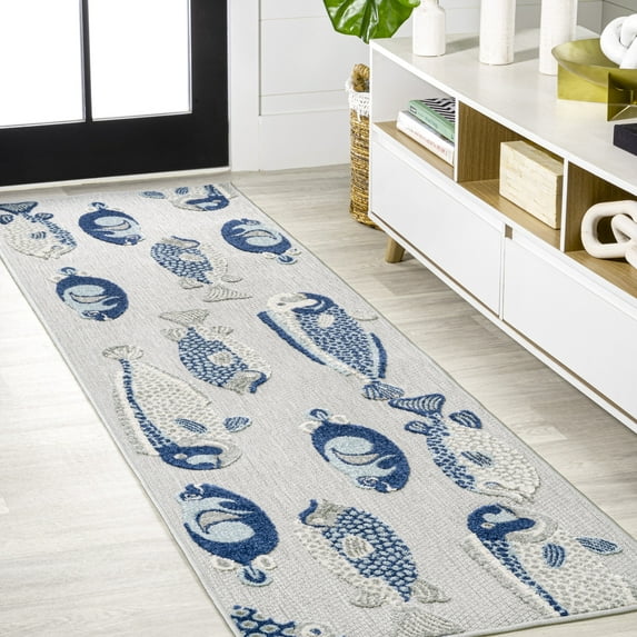 JONATHAN Y AMALFI COAST 2 x 8 Runner Rug, Algarve Fish - Gray/Navy, AMC114B-28