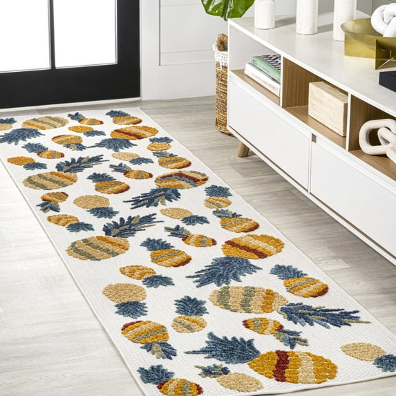 JONATHAN Y AMALFI COAST 2 x 8 Runner Rug, Ananas Bold Pineapple - Orange/Navy, AMC117A-28