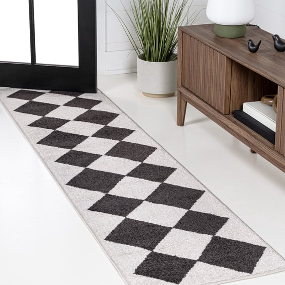 JONATHAN Y ATHENS 2 x 8 Runner Rug, Draper Geometric Diamond Pattern - White/Charcoal, ATH100A-28