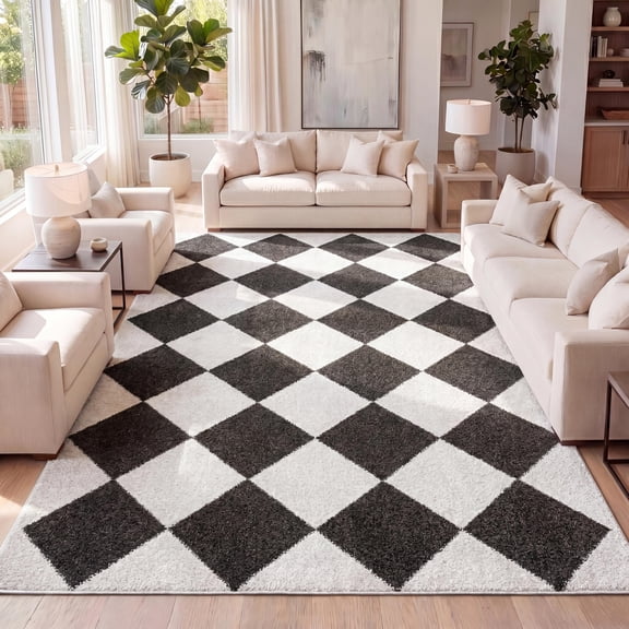 JONATHAN Y ATHENS 5 x 8 Area Rug, Draper Geometric Diamond Pattern - White/Charcoal, ATH100A-5
