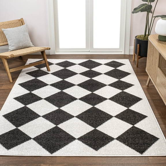 JONATHAN Y ATHENS 8 x 10 Area Rug, Draper Geometric Diamond Pattern - White/Charcoal, ATH100A-8