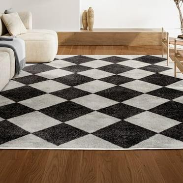 JONATHAN Y ATH100B-4 Draper Classic Geometric Diamond Pattern White/Dark Gray 4 ft. x 6 ft. Area Rug
