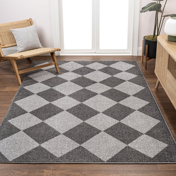 JONATHAN Y ATHENS 4 x 6 Area Rug, Draper Geometric Diamond Pattern - Dark Gray/Light Gray, ATH100C-4
