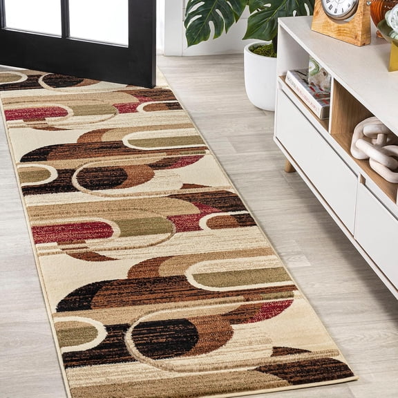JONATHAN Y Abstract Arches Cream/Brown/Red Runner Rug 2X8 ft, Tamara Retro for Living Room, Bedroom, Kitchen, Office, Easy-Cleaning, High Traffic, Pet-Friendly, Non-Shedding UNQ102A-28