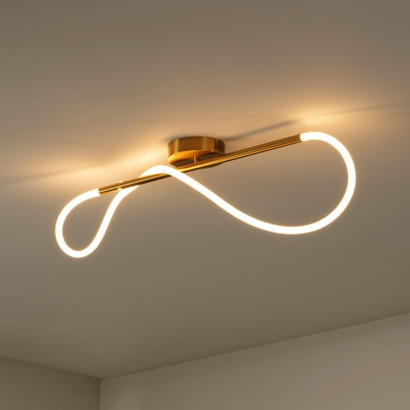 JONATHAN Y Alessio 33" Contemporary Minimalist 360 Adjustable Silicone Neon Rope Dimmable Linear Integrated LED Flush Mount, Brass Gold, JYL7137A