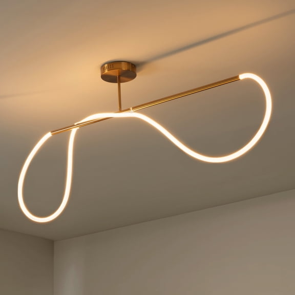 JONATHAN Y Alessio 48" Contemporary Minimalist 360 Adjustable Silicone Neon Rope Dimmable Linear Integrated LED Flush Mount, Brass Gold, JYL7138A
