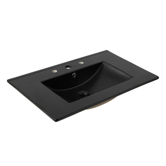 JONATHAN Y Ancillary 3-Hole 30 in. W x 18.25 in. D Classic Contemporary Rectangular Ceramic Single Sink Basin Vanity Top, Black