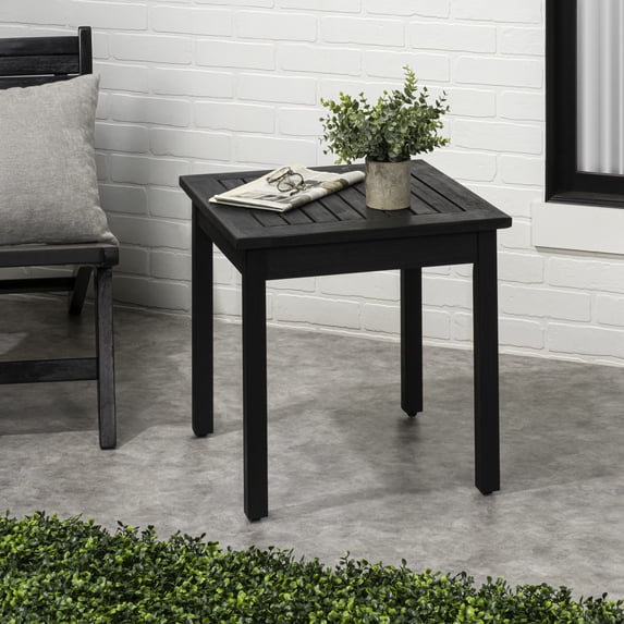 JONATHAN Y Archer 18.9" Modern Classic Square Slatted Solid Acacia Wood Indoor/Outdoor Adirondack Side Table, Black, END6000B