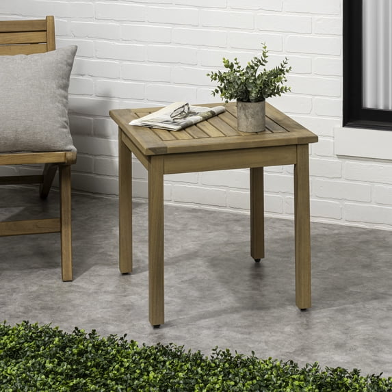 JONATHAN Y Archer 18.9" Modern Classic Square Slatted Solid Acacia Wood Indoor/Outdoor Adirondack Side Table, Light Teak, END6000T