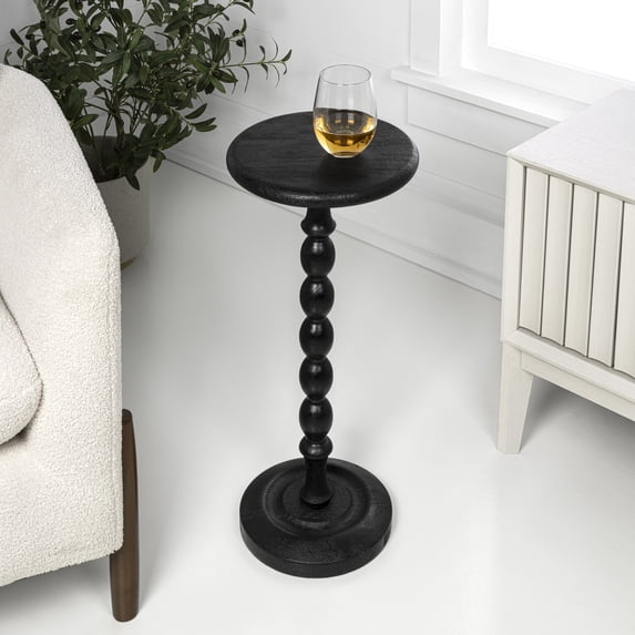 JONATHAN Y Augustus 24.5" Cottage Classic Spindle Wood Pedestal Round Drink Table and Decorative End Table, Black, END3007C