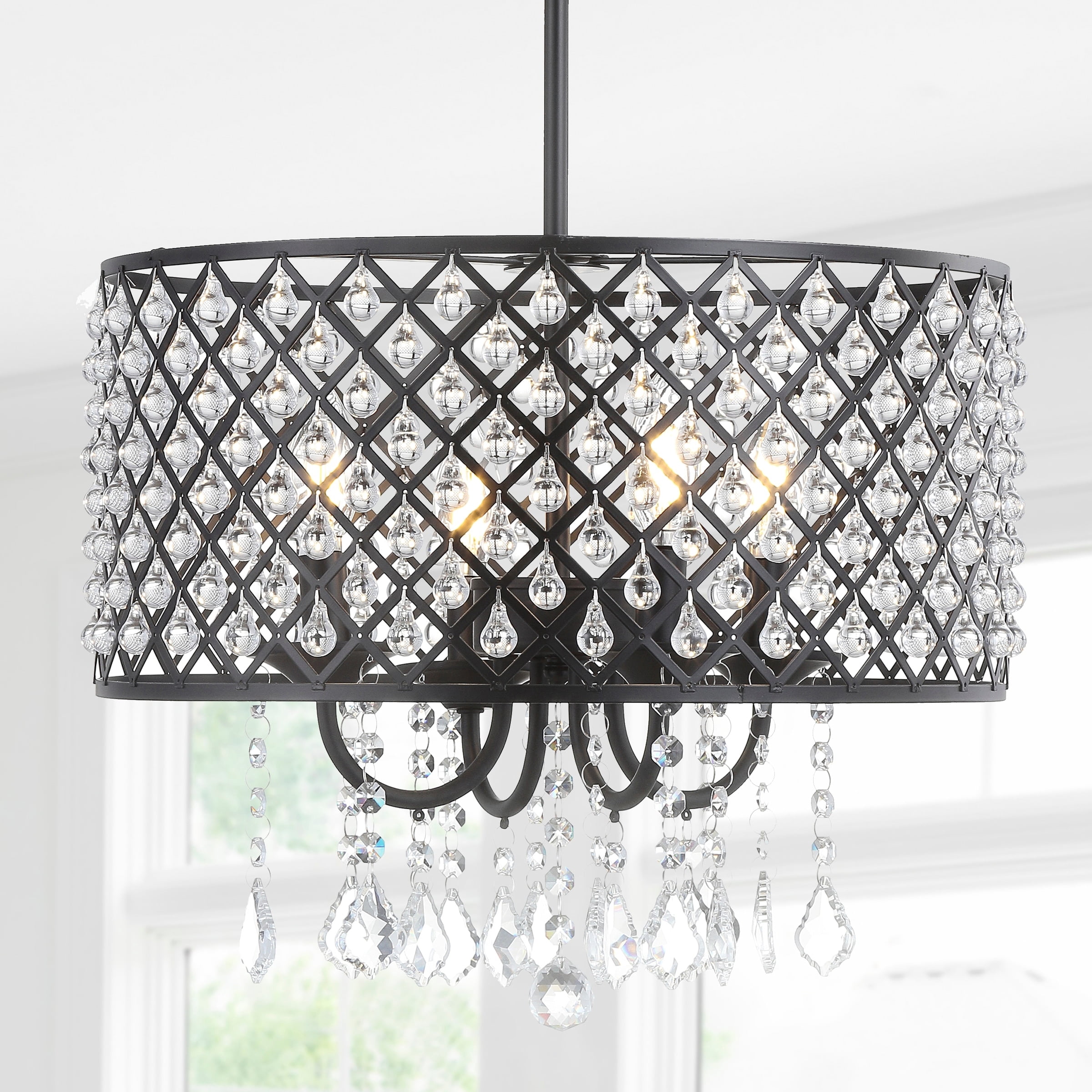 JONATHAN Y Avah Metal/Crystal Adjustable LED Drop Chandelier, Black ...