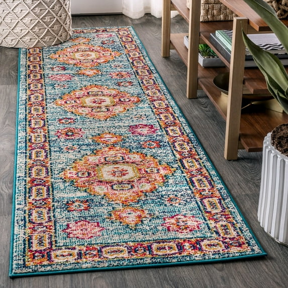 JONATHAN Y BOHEMIAN FLAIR 2 x 8 Runner Rug, Vintage Medallion - Blue/Red, BMF100A-28