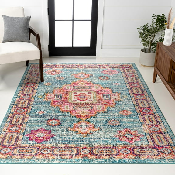 JONATHAN Y BOHEMIAN FLAIR 3 x 5 Area Rug, Vintage Medallion - Blue/Red, BMF100A-3