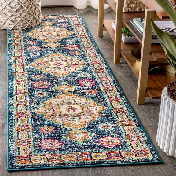 JONATHAN Y BOHEMIAN FLAIR 2 x 8 Runner Rug, Vintage Medallion - Navy/Red, BMF100B-28