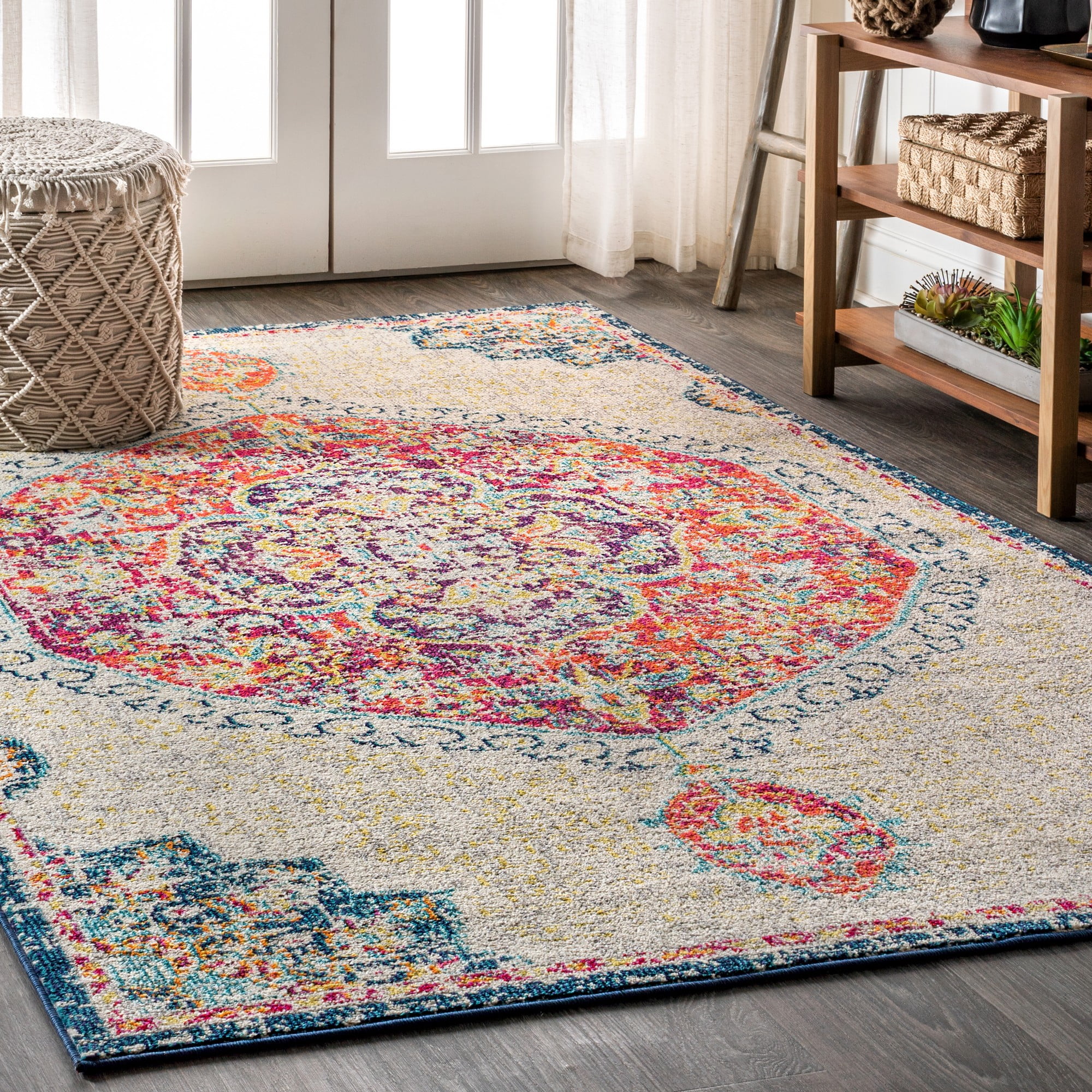 Cream and Orange Medallion Synthetic 4' x 6' Area Rug