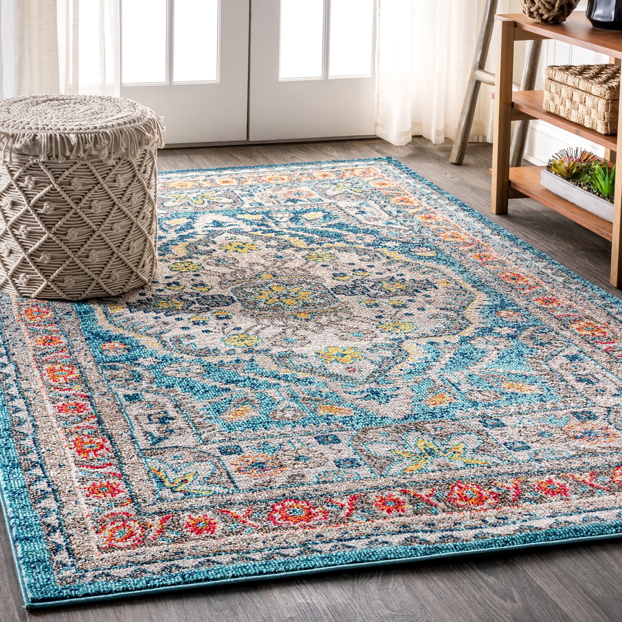 5'x8' Blue Synthetic Medallion Reversible Area Rug
