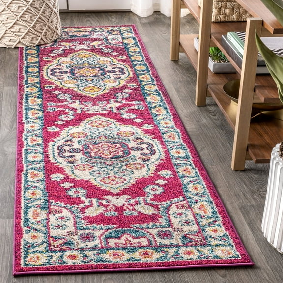 JONATHAN Y BOHEMIAN FLAIR 2 x 8 Runner Rug, Vintage Medallion - Pink/Ivory, BMF102B-28