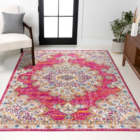 JONATHAN Y BOHEMIAN FLAIR 5 x 8 Area Rug, Vintage Medallion - Pink/Cream, BMF104A-5