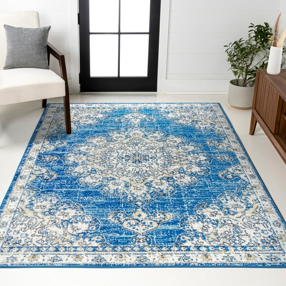 JONATHAN Y BOHEMIAN FLAIR 4 x 6 Area Rug, Vintage Medallion - Blue/Cream, BMF104B-4